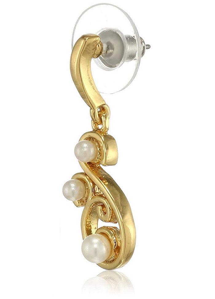 Estele 24 Kt Gold Plated Pearl swirls Dangle Earrings - Indian Silk House Agencies