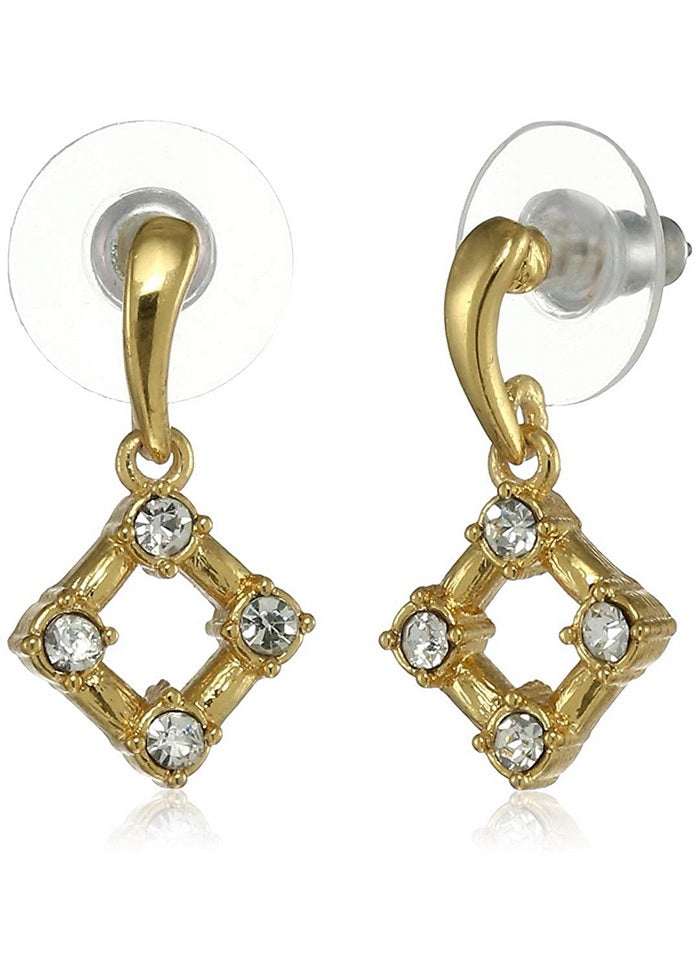 Estele 24 Kt Gold Plated Diamond baguette Drop Earrings - Indian Silk House Agencies