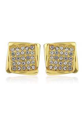 Estele 24Kt Gold Tone Plated Square Shaped Stud With White Austrian Crystal Stone Earrings - Indian Silk House Agencies