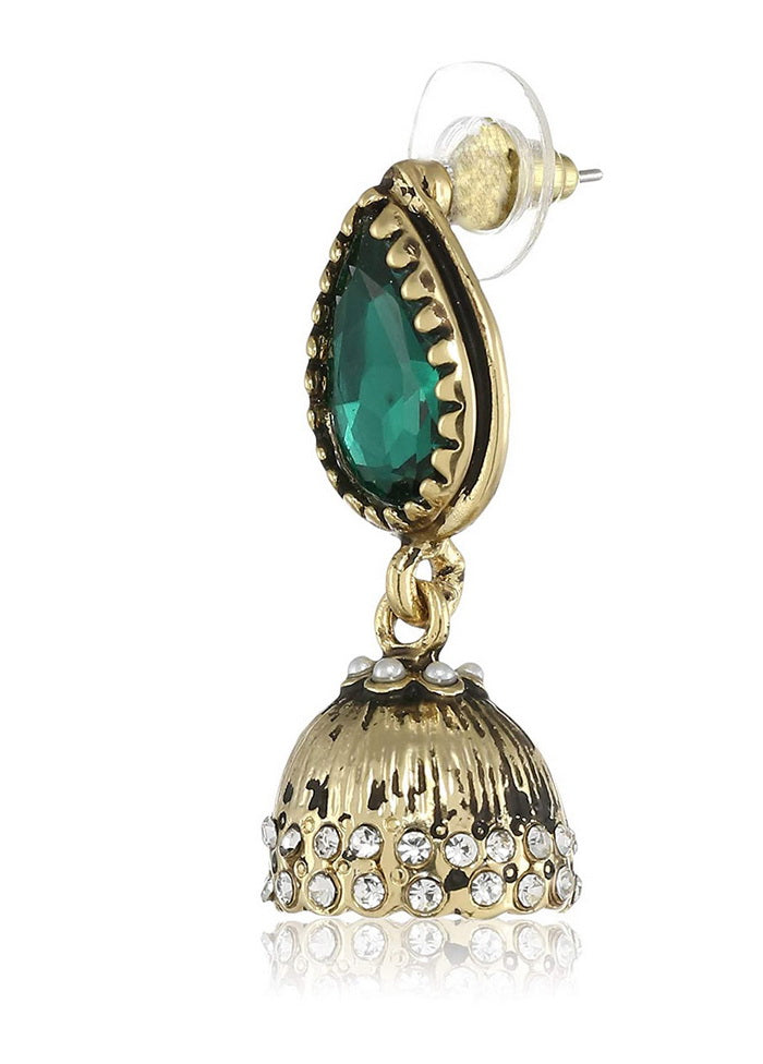 Estele 24 Kt Gold Plated Emerald pear Jhumkis For Girls and Women - Indian Silk House Agencies