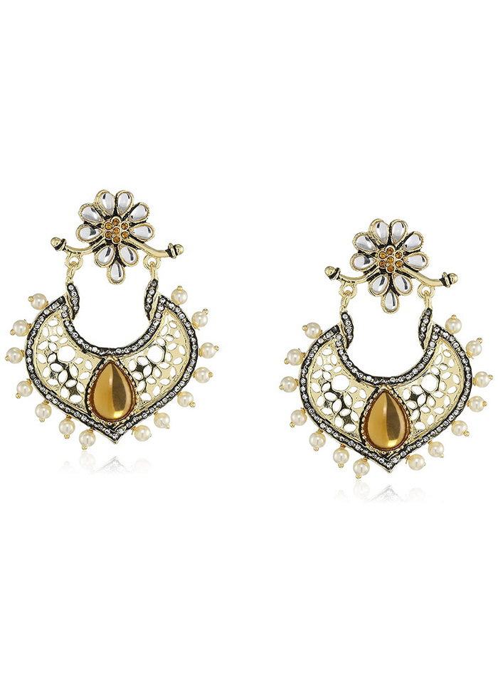 Estele 24 Kt Gold Plated Antique Fancy Bali Dangle Earrings - Indian Silk House Agencies