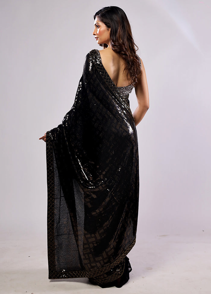 Black Handloom Pure Georgette Saree With Blouse Piece