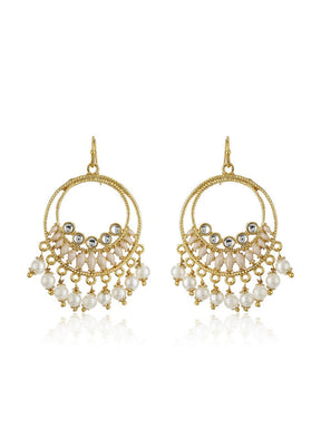 Estele 24Kt Gold Tone Plated Round Hoops Earrings With White Beds - Indian Silk House Agencies