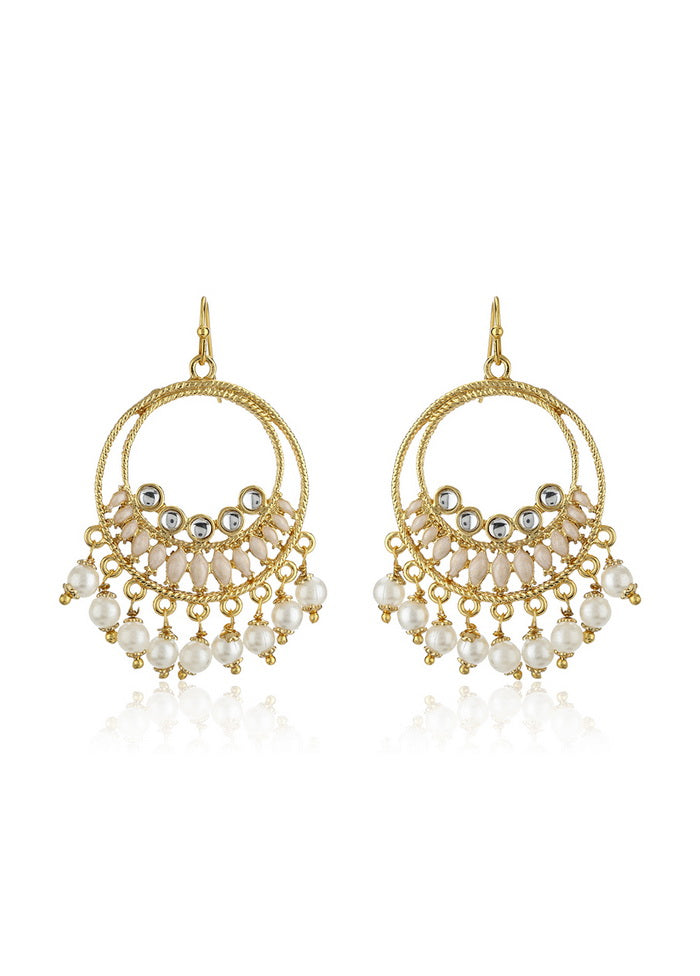 Estele 24Kt Gold Tone Plated Round Hoops Earrings With White Beds - Indian Silk House Agencies