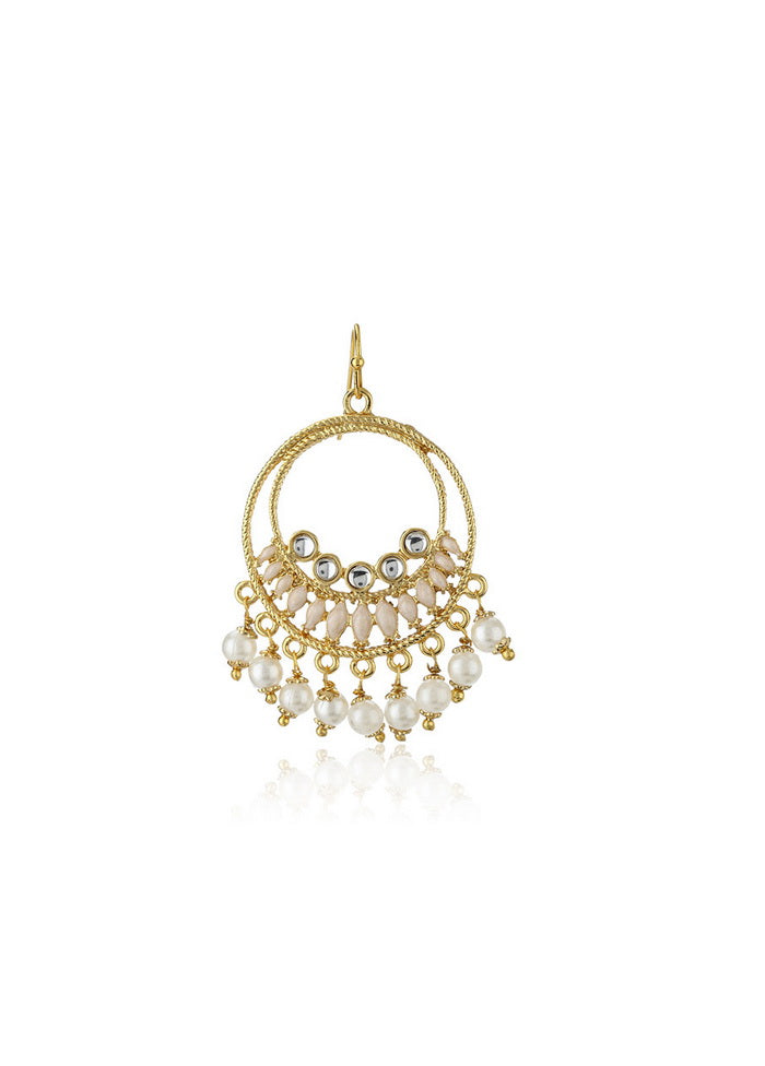 Estele 24Kt Gold Tone Plated Round Hoops Earrings With White Beds - Indian Silk House Agencies