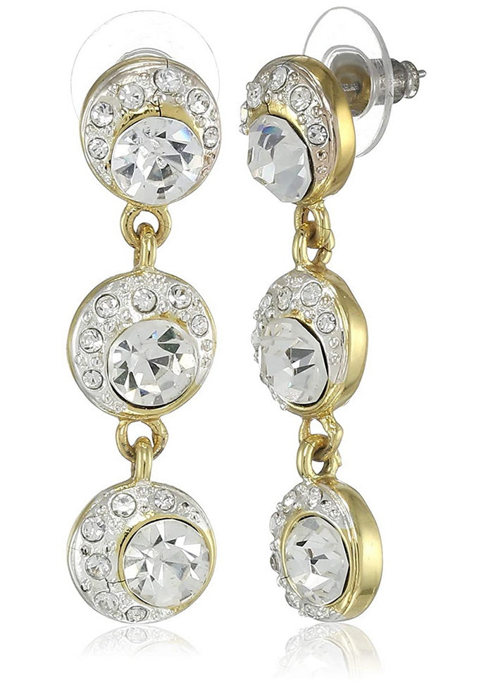 Estele 24 Kt Gold And Silver Plated Crystal Solitaire Halo Dangle Earrings 6494 - Indian Silk House Agencies