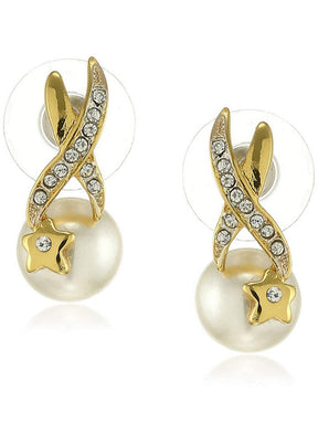 Estele 24 Kt Gold and Silver Plated Infinity Star Pearl Stud Earrings - Indian Silk House Agencies