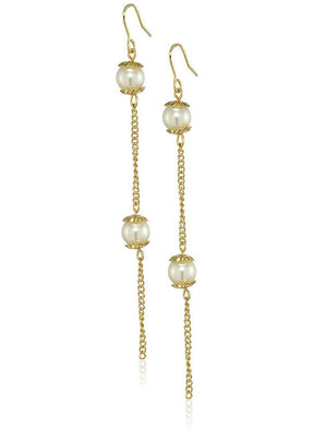 Estele 24 Kt Gold Plated Pearl Chain Dangle Earrings - Indian Silk House Agencies