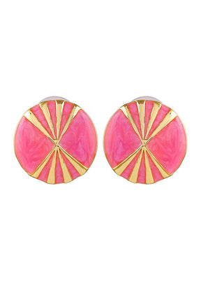 Estele 24 Kt Gold Plated Radiating Pink Enamel party Stud Earrings - Indian Silk House Agencies