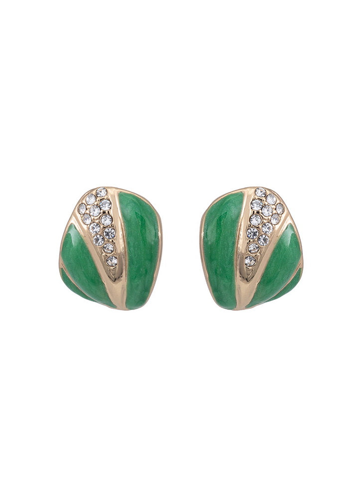 Estele Non Precious Metal 24Kt Gold And Silver Tone Plated green colour enamel Rectangular stud earr - Indian Silk House Agencies