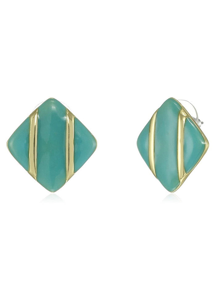 Estele Gold Plated Aqua Enamel Diamond shaped studs for women - Indian Silk House Agencies