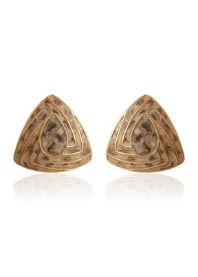 Estele 24Kt Gold Plated Triangle Shaped Stud Earrings with Beige Enamel for Women - Indian Silk House Agencies