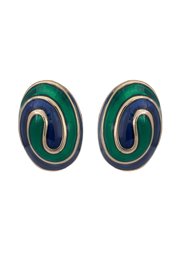 Estele 24 Kt Gold Plated Red Oval Spiraling enamel Stud Earrings - Indian Silk House Agencies