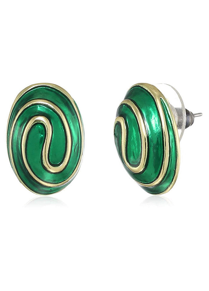 Estele Green colour Oval shaped trendy Enamel Studs for women - Indian Silk House Agencies