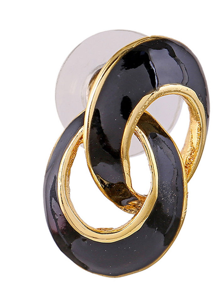 Estele 24 Kt Gold Plated Hooked Oval Black enamel Stud Earrings For Girls - Indian Silk House Agencies