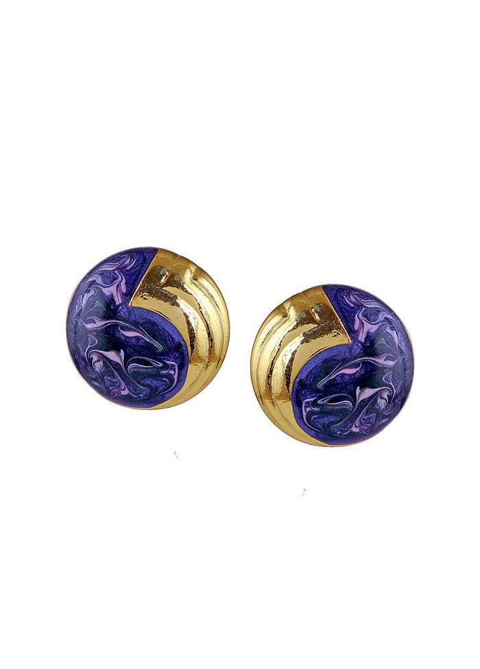 Estele 24 Kt Gold Plated Aqua Round enamel Stud Earrings - Indian Silk House Agencies