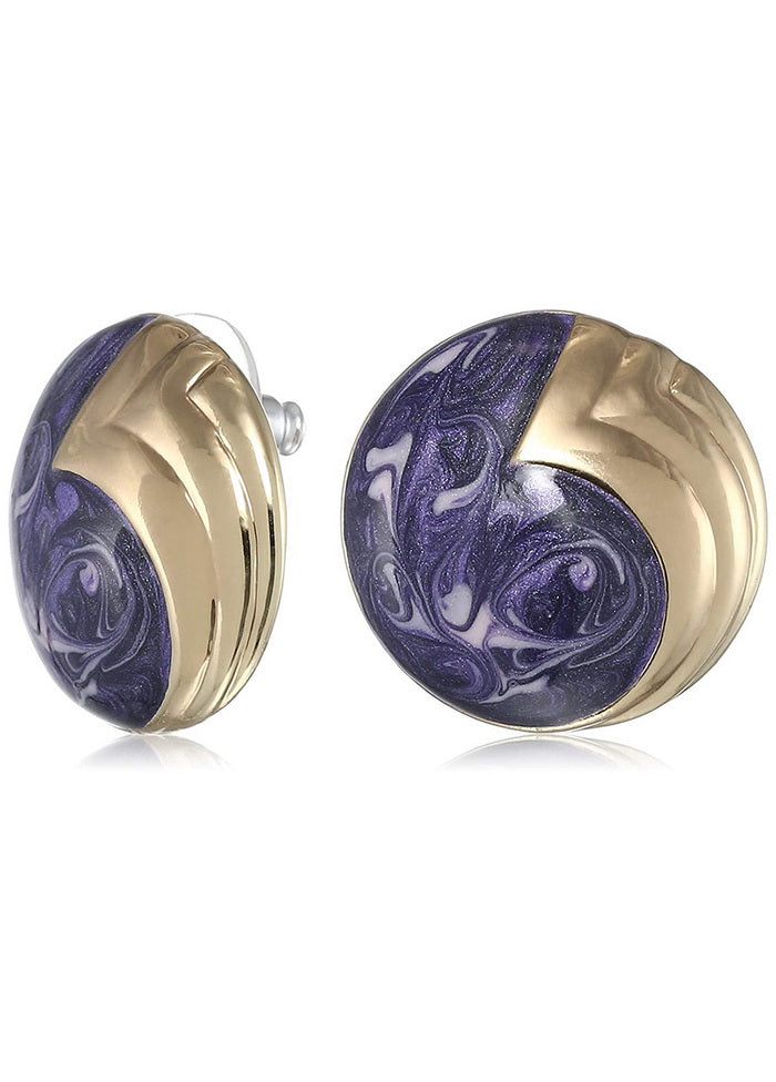 Estele Brass Blue 24 Kt Gold Plated Purple fancy enamel Stud Earrings for Girls - Indian Silk House Agencies