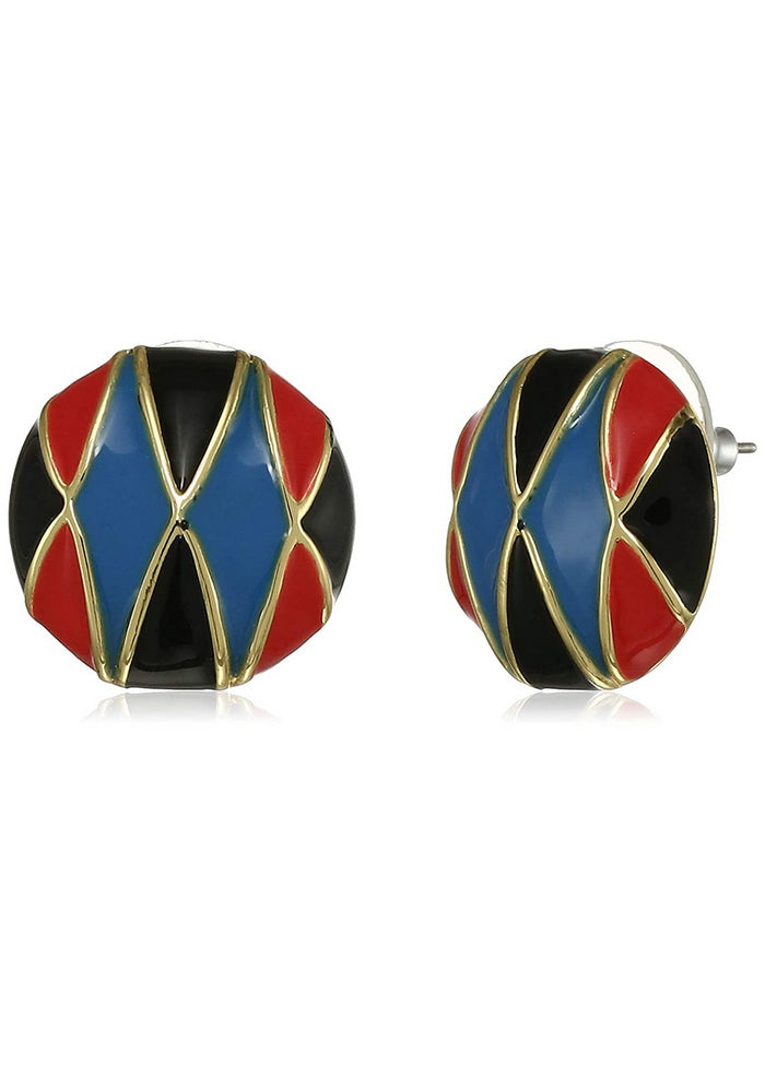 Estele 24 Kt Gold Plated Designer vibrant multicolor enamel Stud Earrings - Indian Silk House Agencies