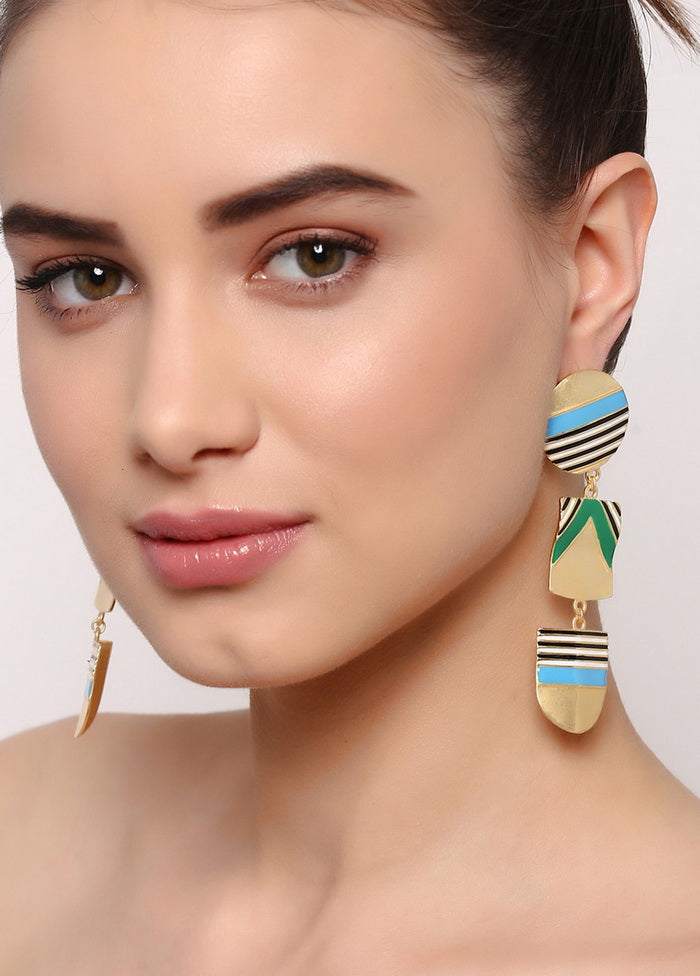 Estele Gold Tone Three tier enamel fashion Dangle Earrings - Indian Silk House Agencies