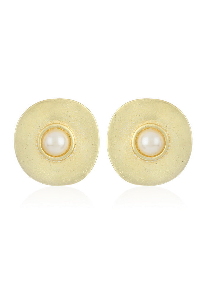 Estele Matte Gold Button Earrings With Pearl For Women - Indian Silk House Agencies