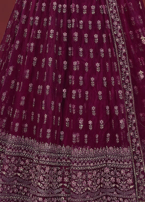 3 Pc Wine Net Semi Stitched Lehenga Set - Indian Silk House Agencies