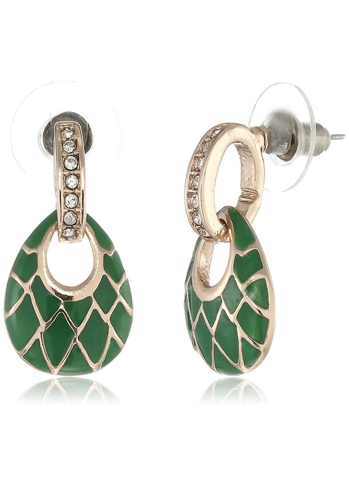 Estele 24 Kt Brass Rose Gold Plated Black enamel Checkered Drop Earrings For Girls - Indian Silk House Agencies