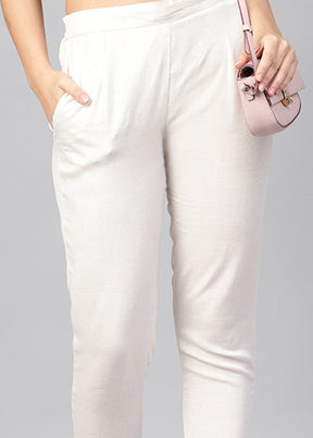 Cream Rayon Casual Pant