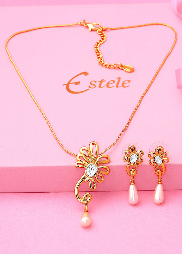 Gold Plated Floral Designer Necklace Set - Indian Silk House Agencies