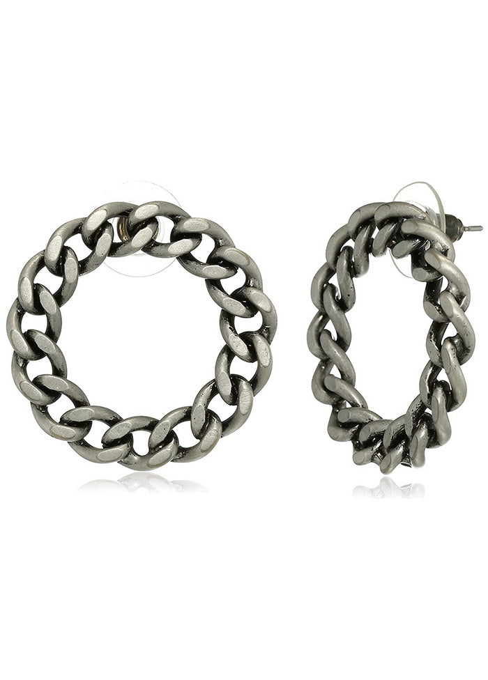 Estele Oxidized Silver Plated Designer Cuban chain circle Stud Earrings - Indian Silk House Agencies