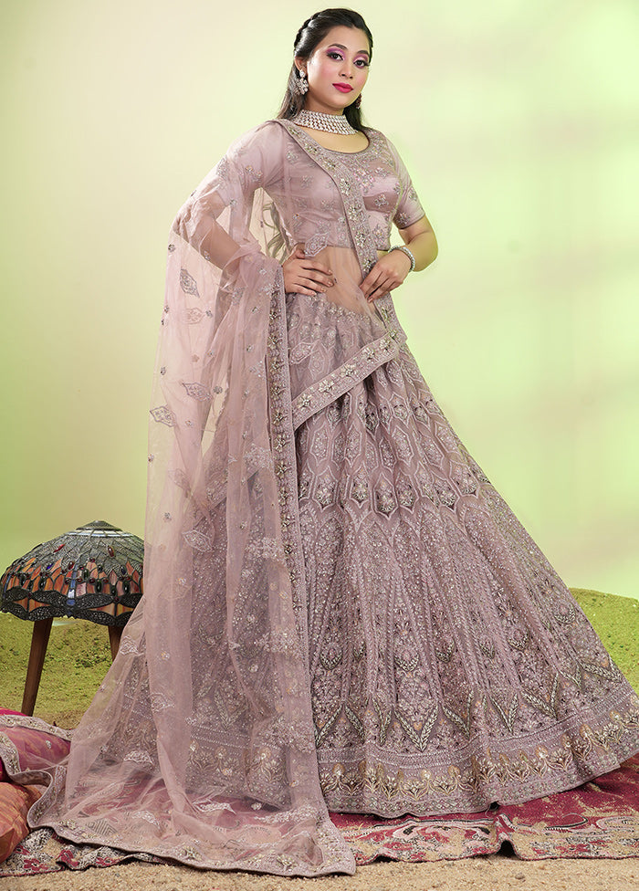 3 Pc Pink Net Semi Stitched Lehenga Set - Indian Silk House Agencies