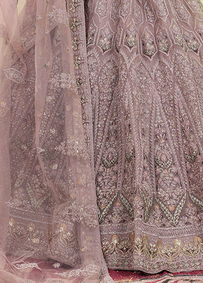 3 Pc Pink Net Semi Stitched Lehenga Set