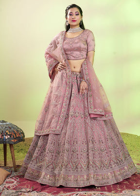 3 Pc Pink Net Semi Stitched Lehenga Set - Indian Silk House Agencies