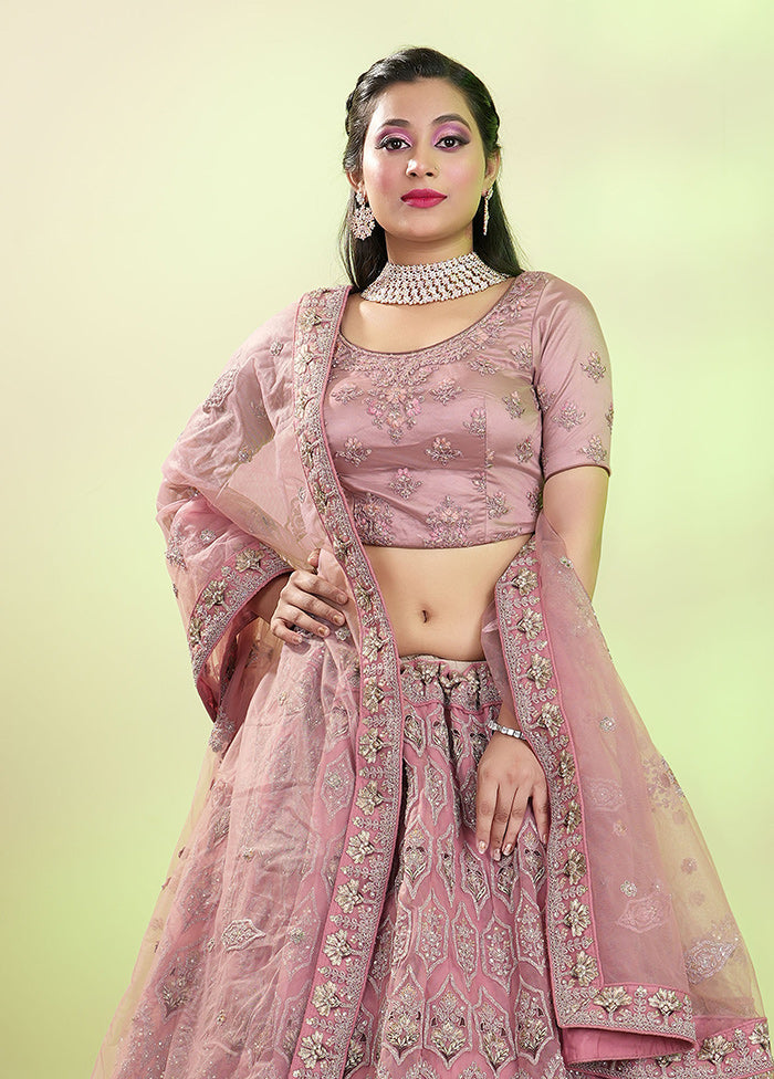 3 Pc Pink Net Semi Stitched Lehenga Set - Indian Silk House Agencies