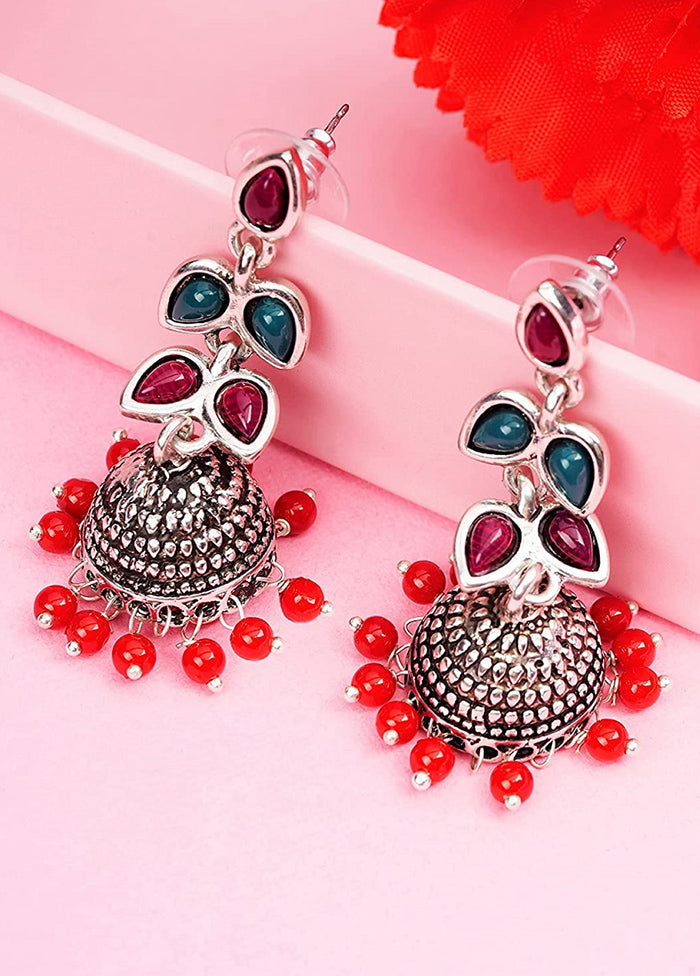 Rhodium Plated Oxidised Jhumka - Indian Silk House Agencies