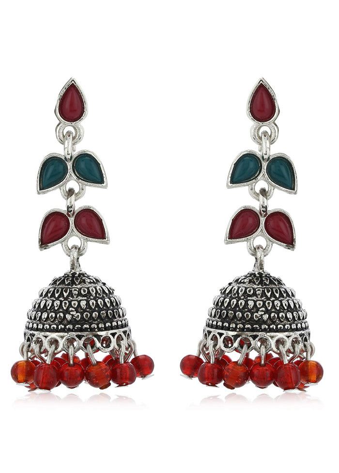 Rhodium Plated Oxidised Jhumka - Indian Silk House Agencies