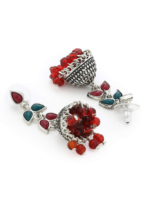 Rhodium Plated Oxidised Jhumka - Indian Silk House Agencies