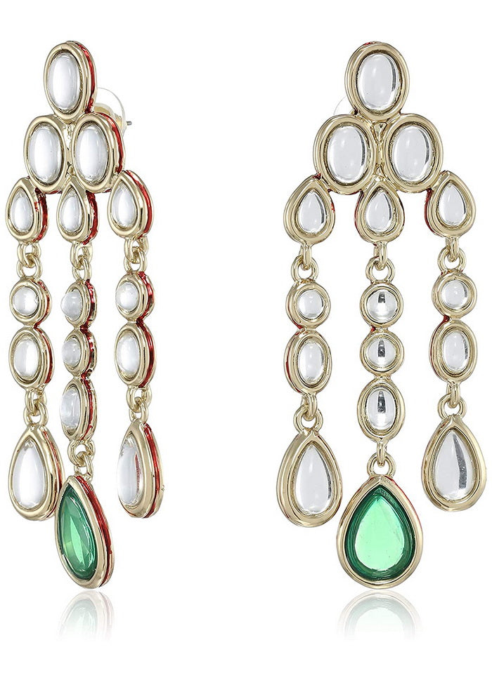 Estele Traditional Long Kundan Chandelier Earrings with green stone for women - Indian Silk House Agencies