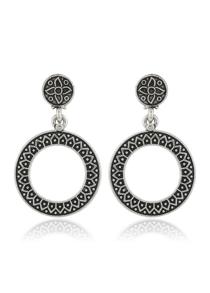 Estele Womens Girls Oxidized Silver Plated Round Drop Stud Brass Metal Earrings - Indian Silk House Agencies