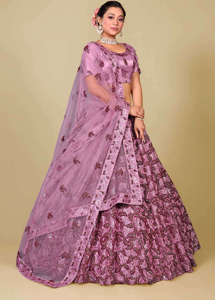 3 Pc Lavender Net Semi Stitched Lehenga Set