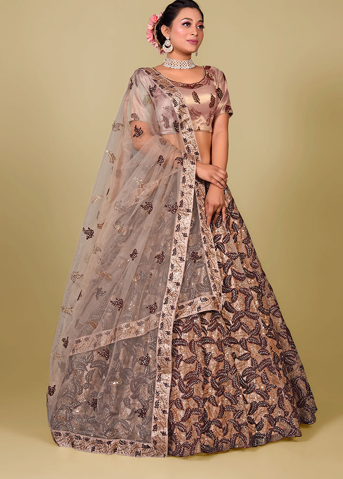 3 Pc Peach Net Semi Stitched Lehenga Set - Indian Silk House Agencies