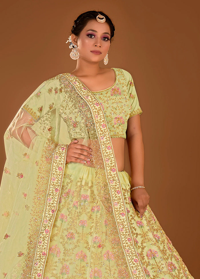 3 Pc Lemon Net Semi Stitched Lehenga Set