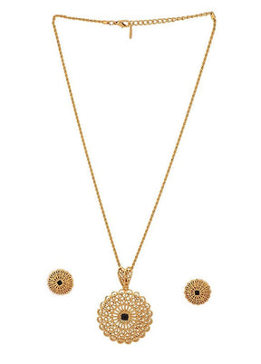 Gold Plated Round Shaped Matt Finish Pendant Set - Indian Silk House Agencies