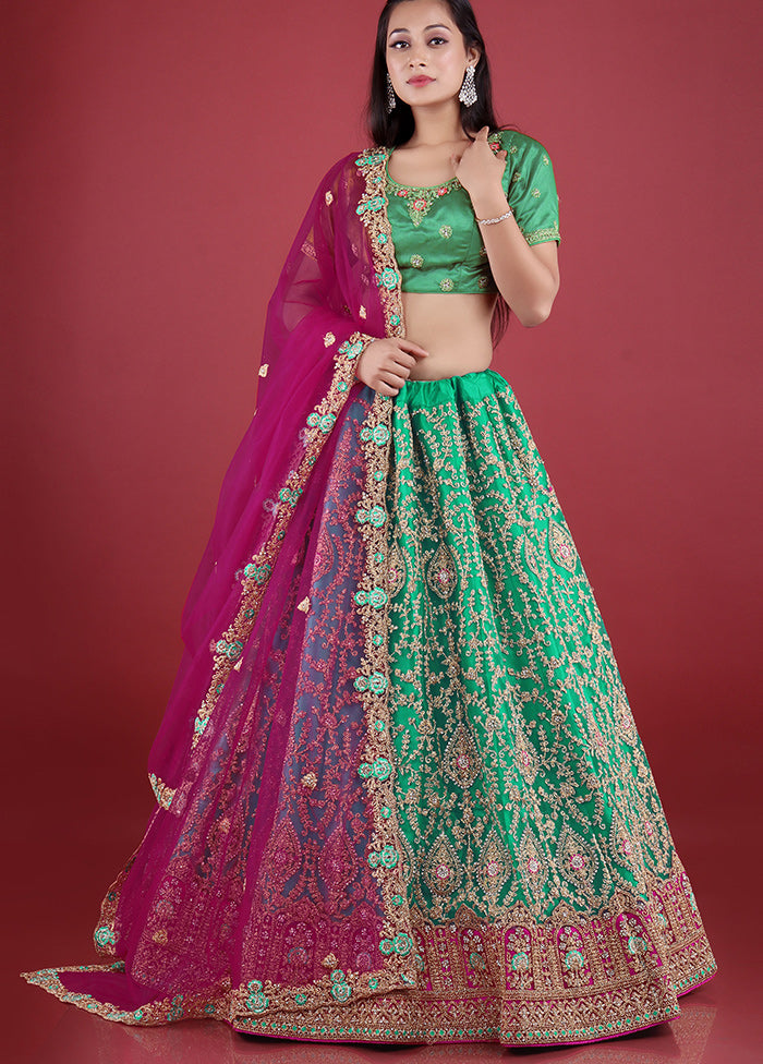 3 Pc Rama Net Semi Stitched Lehenga Set - Indian Silk House Agencies