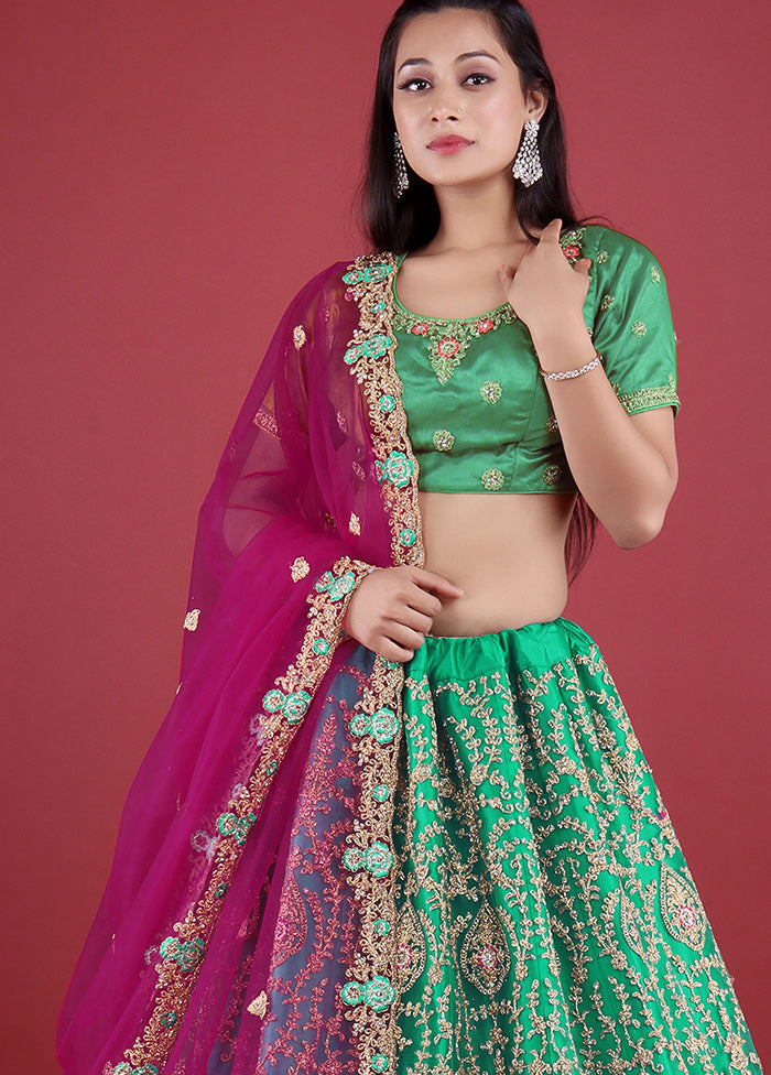 3 Pc Rama Net Semi Stitched Lehenga Set - Indian Silk House Agencies