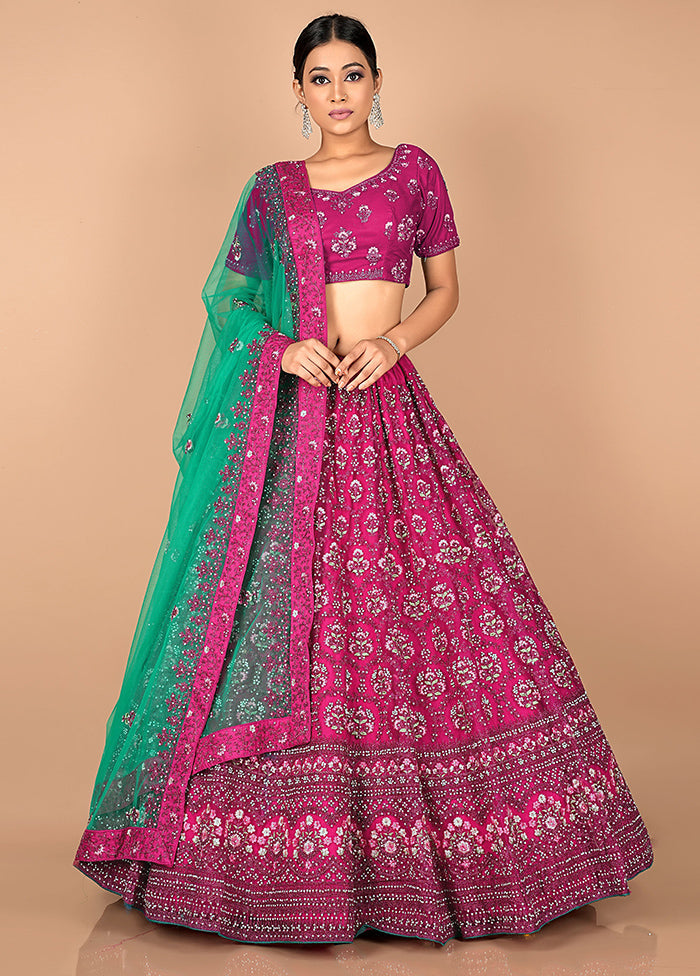 3 Pc Rani Net Semi Stitched Lehenga Set - Indian Silk House Agencies