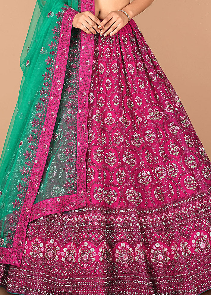 3 Pc Rani Net Semi Stitched Lehenga Set - Indian Silk House Agencies