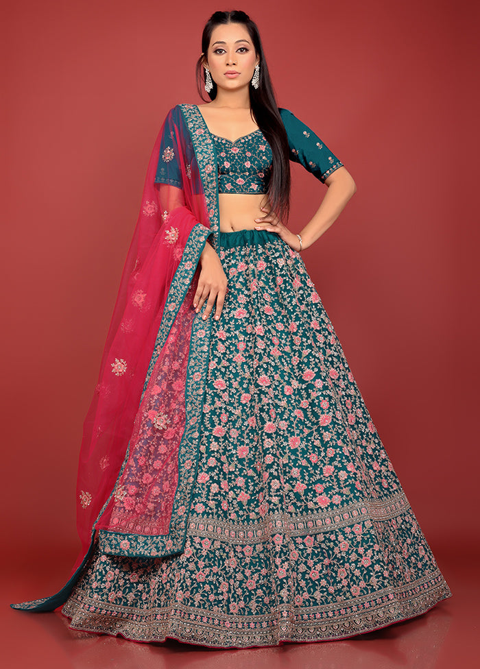 3 Pc Firoza Net Semi Stitched Lehenga Set - Indian Silk House Agencies