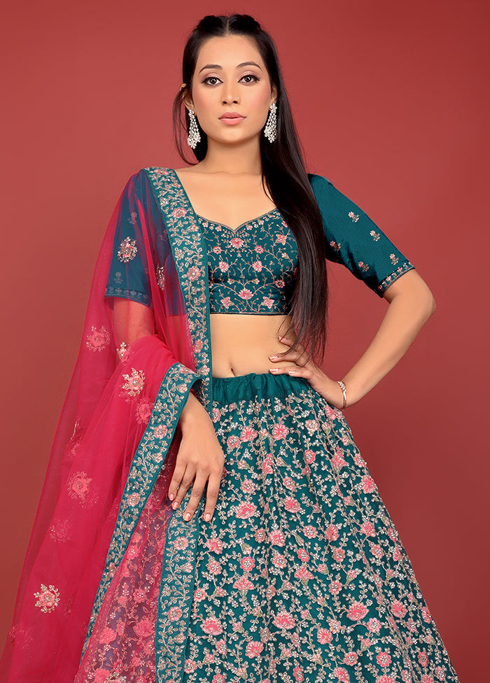 3 Pc Firoza Net Semi Stitched Lehenga Set - Indian Silk House Agencies