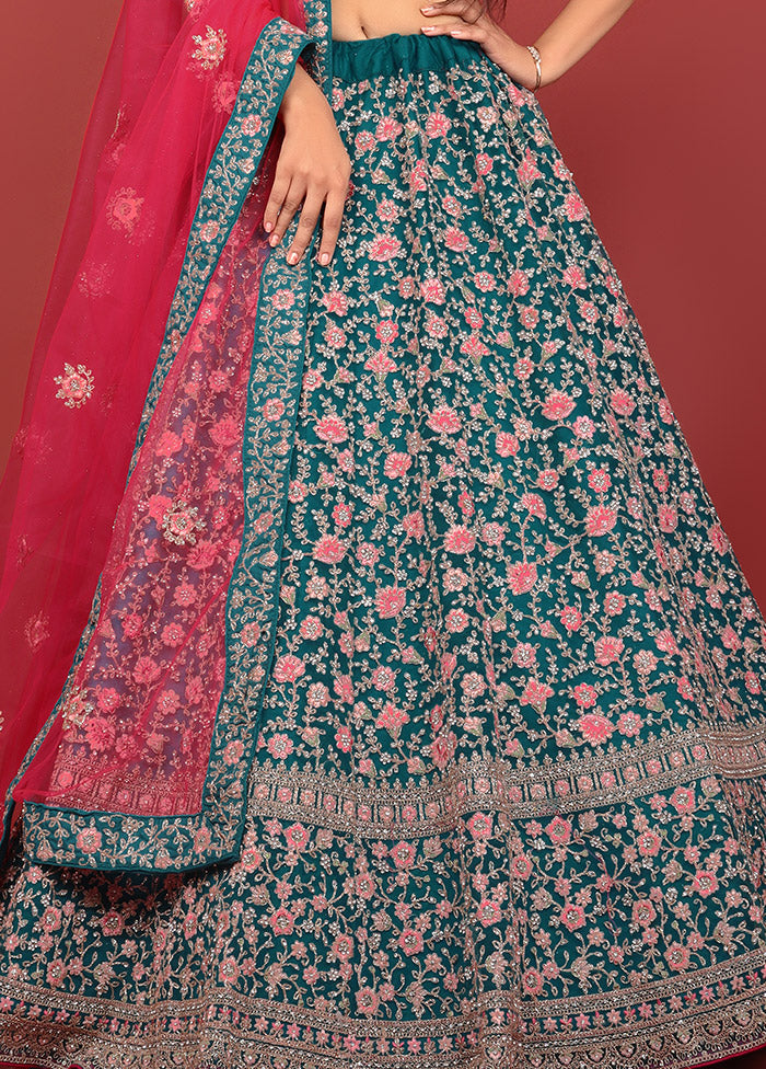 3 Pc Firoza Net Semi Stitched Lehenga Set - Indian Silk House Agencies