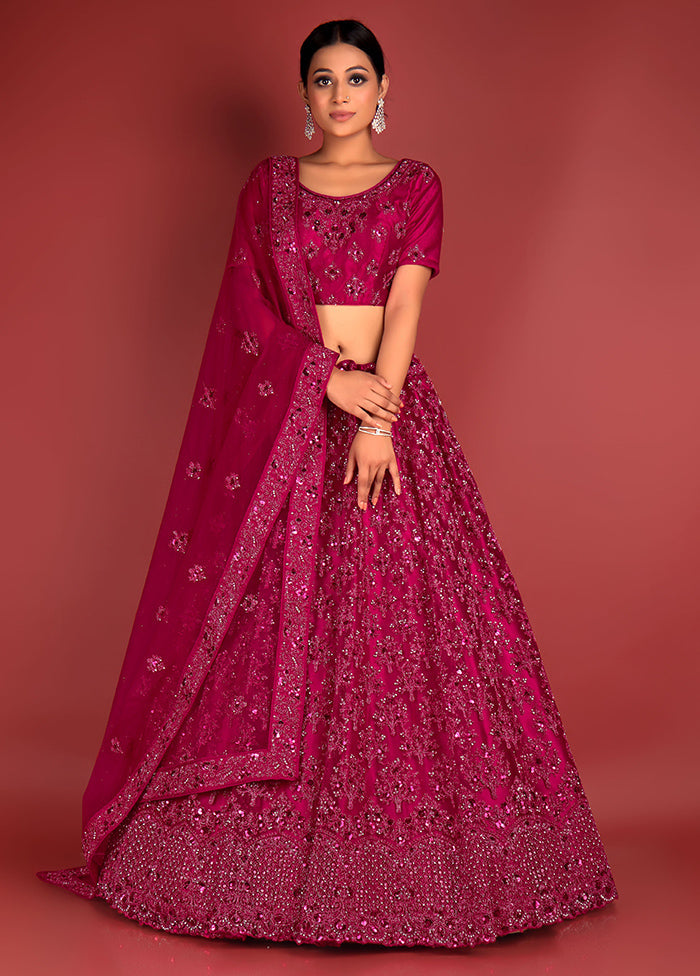 3 Pc Rani Net Semi Stitched Lehenga Set - Indian Silk House Agencies